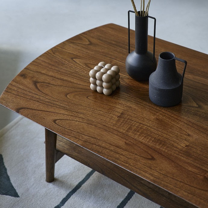 VINTAGE - Table basse en mindi massif finition noyer 130 cm