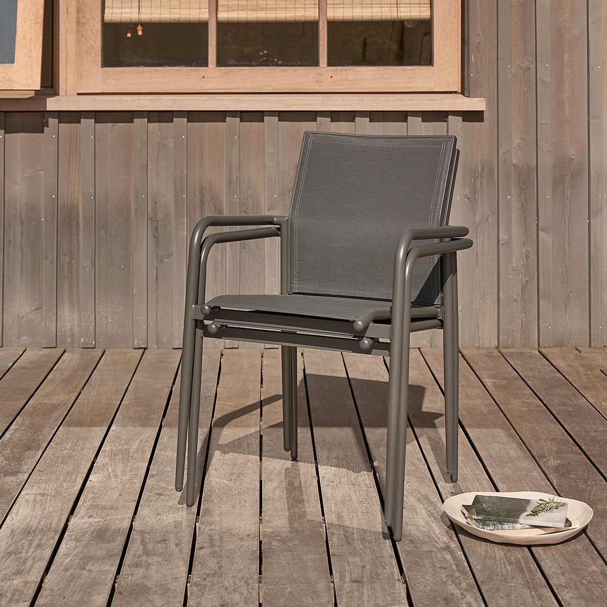 LAGON - Fauteuil en aluminium et textilène gris (lot de 2)