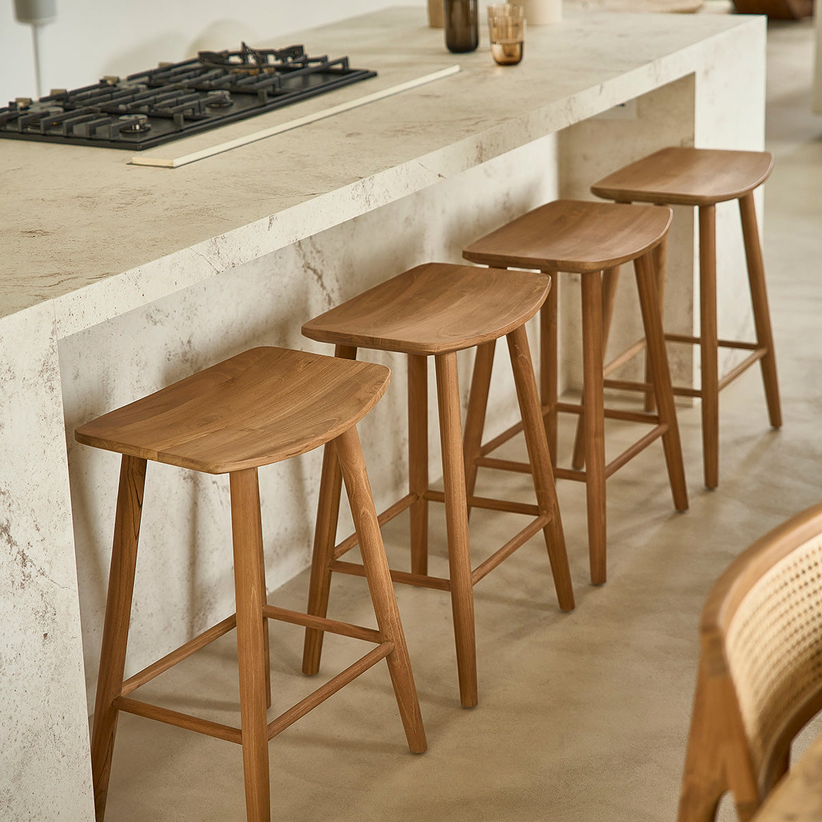 AMBRE - Tabouret de bar en teck massif 65 cm