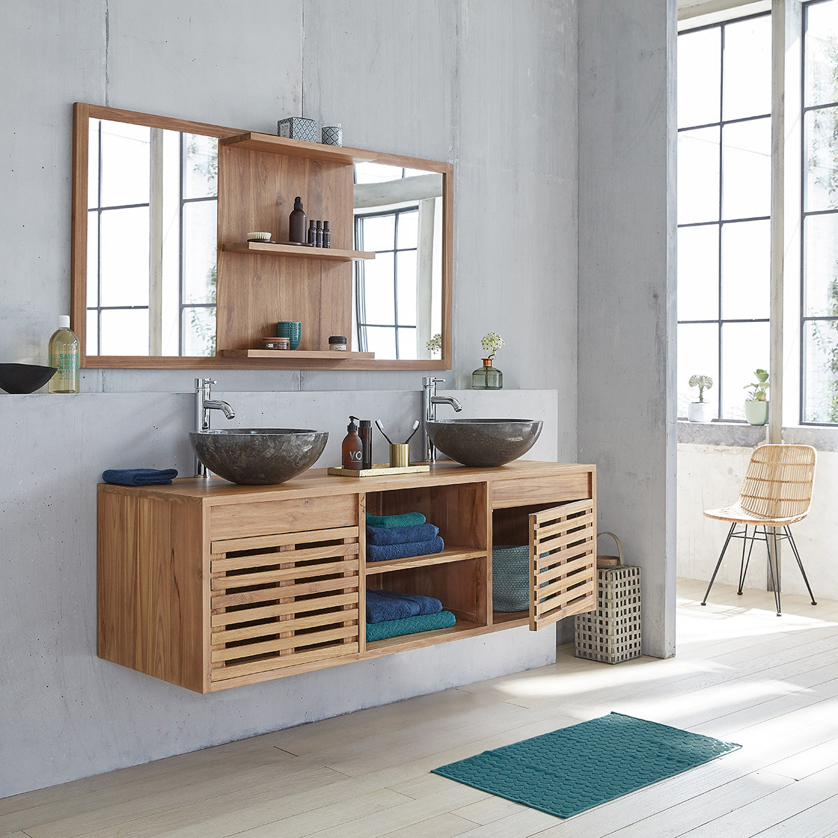 RIO - Meuble sous vasque en teck massif suspendu 160 cm