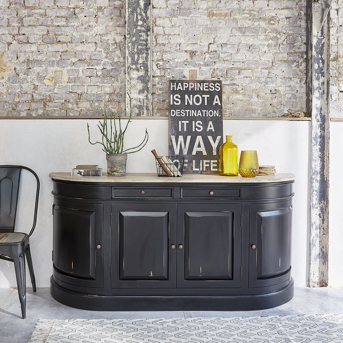 BASTIDE - Buffet en acajou et teck massif 180 cm noir