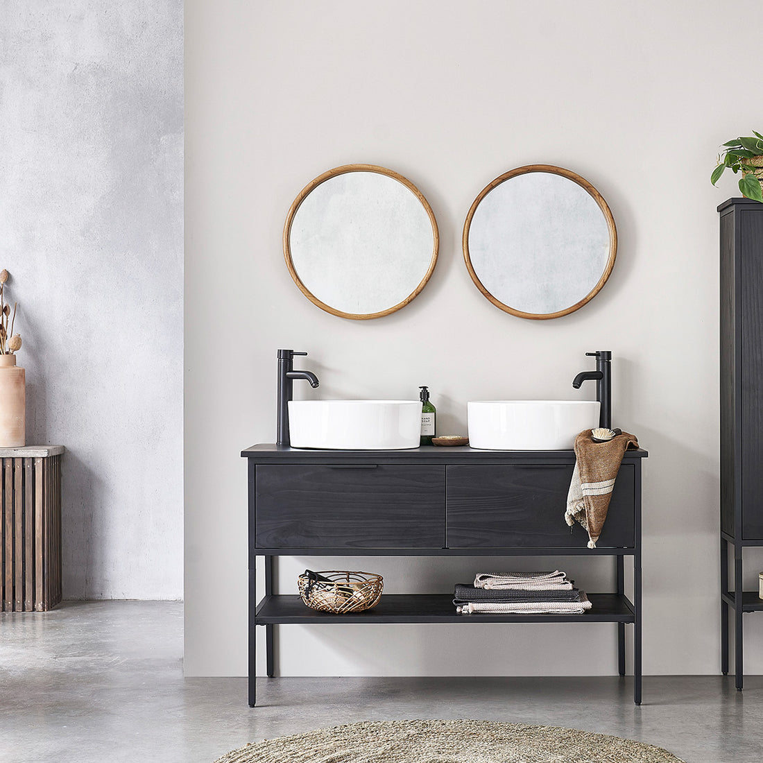 NEVEN - Meuble sous vasque en pin massif et métal 120 cm