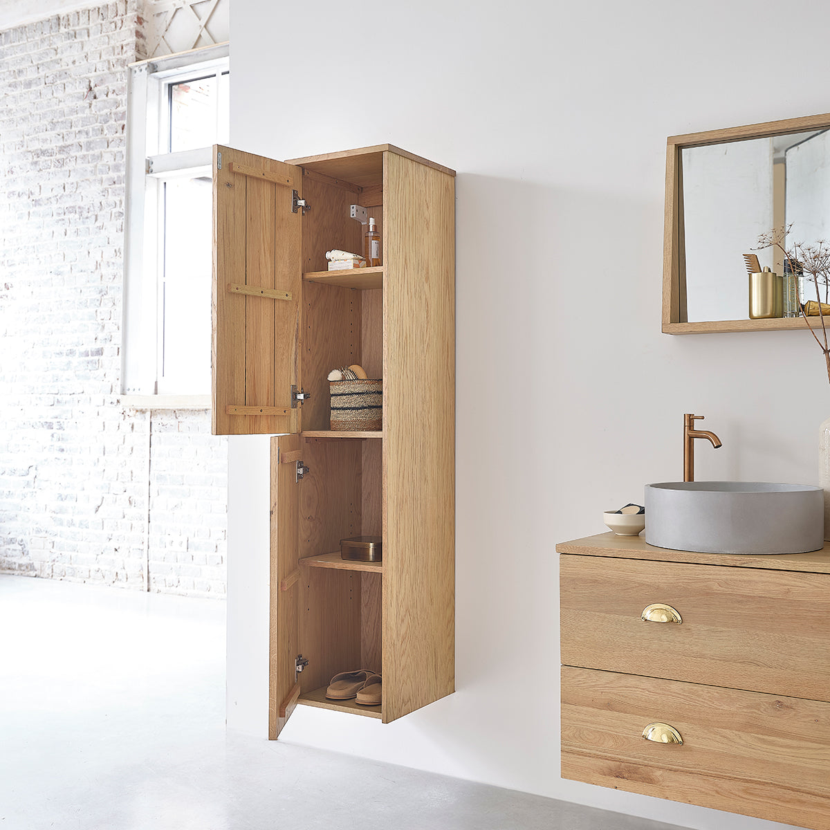 MARGAUX - Colonne de salle de bain en chêne massif 150 cm