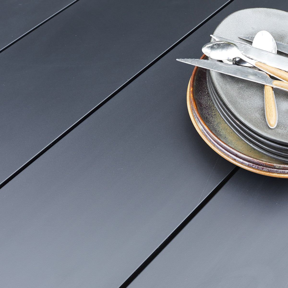 IBIZA - Salon de jardin en aluminium et textilène noir 8 pers.