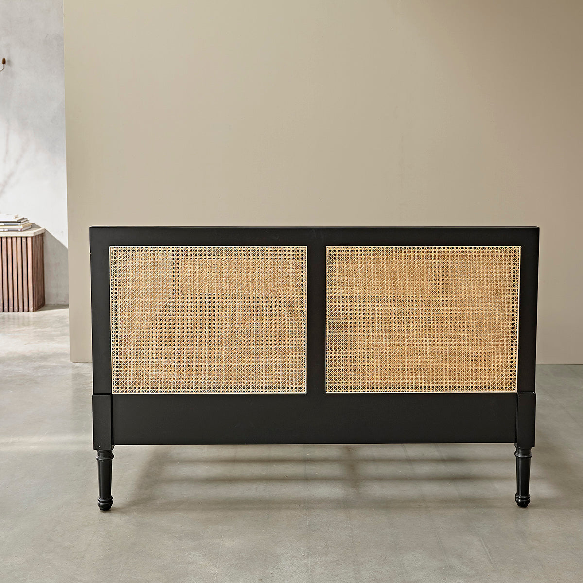 SOHO - Lit en cannage et bois d'acajou 160 cm avec sommier
