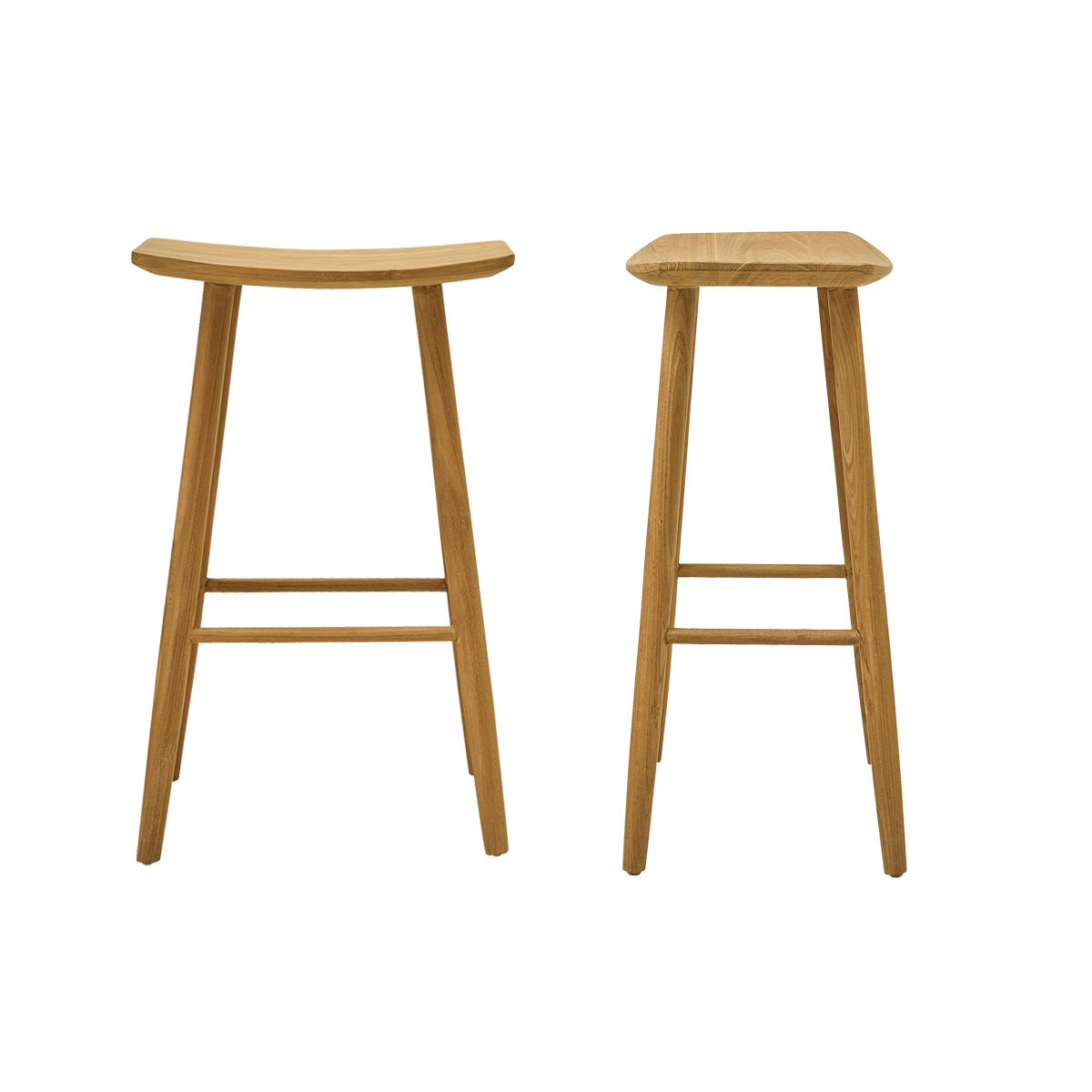 AMBRE - Lot de 2 tabourets de bar en teck massif 75 cm