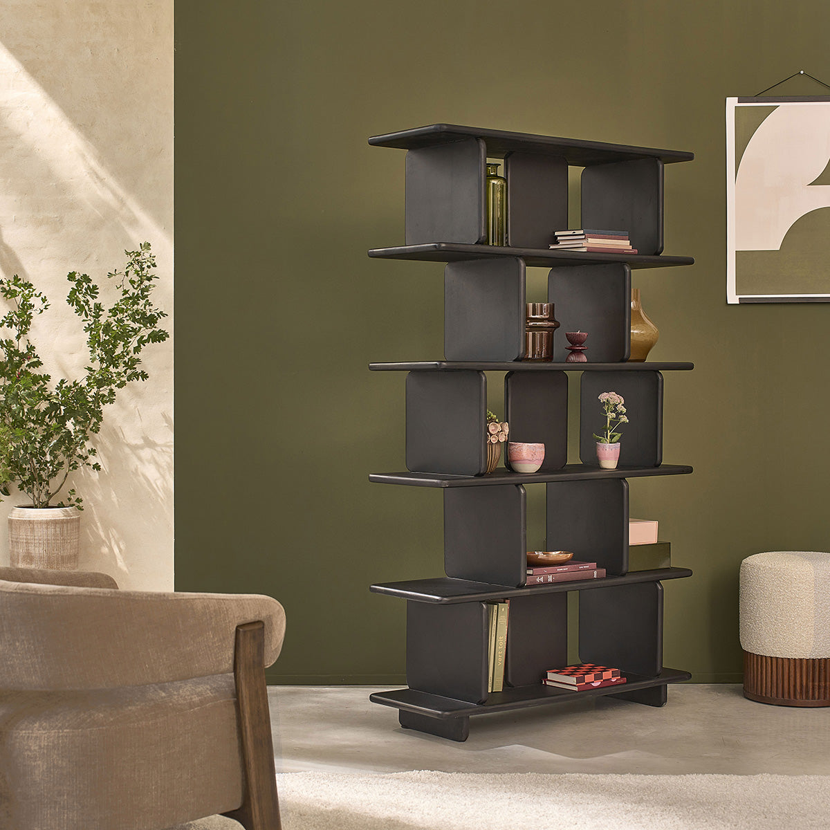 CLEO - Bibliothèque en manguier massif noir 106 cm