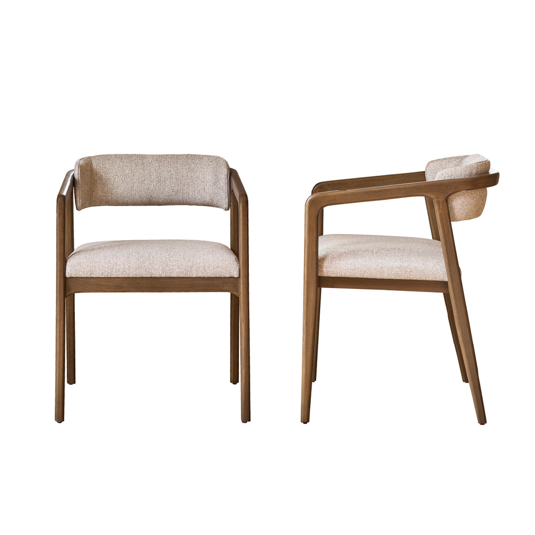 ÉLOI - Lot de 2 chaises en bois massif et tissu texturé beige chiné