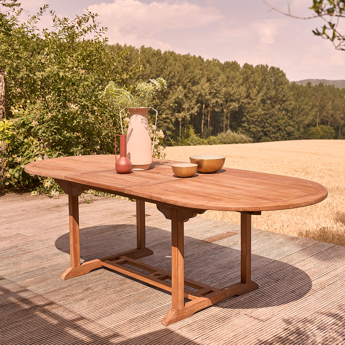 BALI - Table de jardin en teck huilé extensible ovale 8/10 pers.