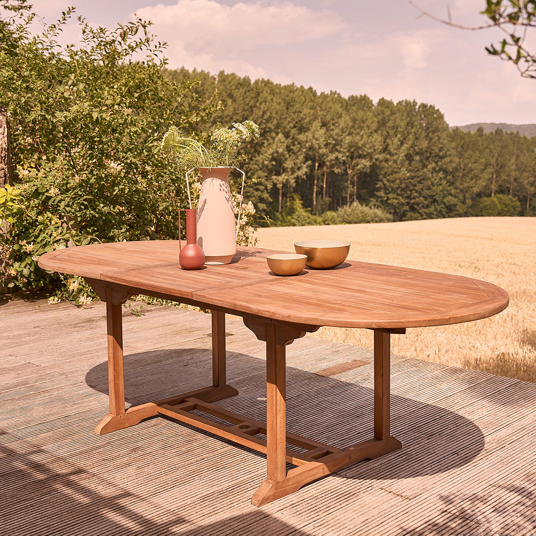 BALI - Table de jardin en teck huilé extensible ovale 8/10 pers.