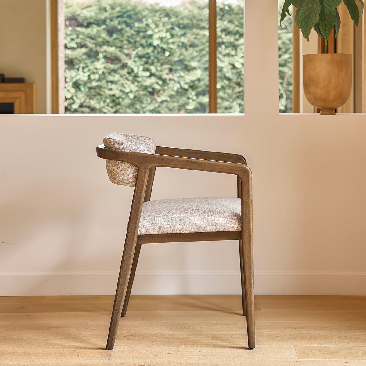 ÉLOI - Lot de 2 chaises en bois massif et tissu texturé beige chiné