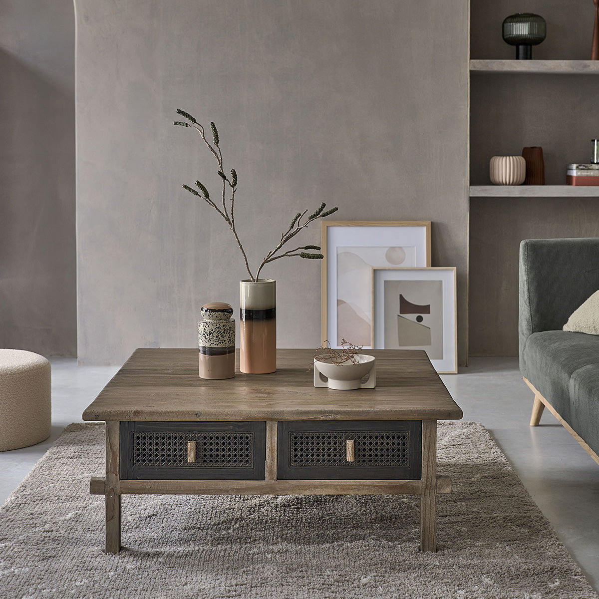 JUNKO - Table basse en bois recyclé massif 100 cm