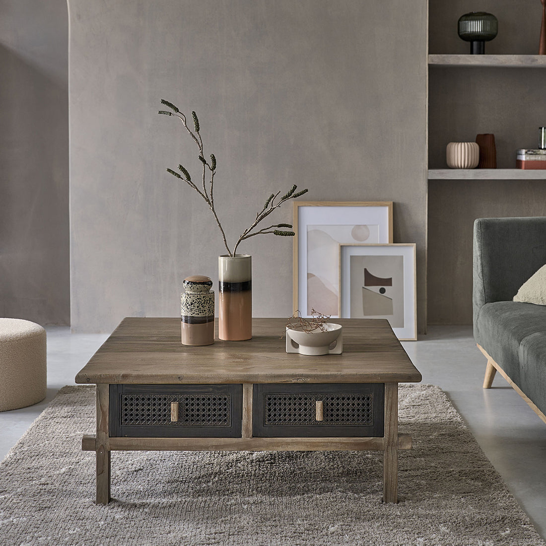 JUNKO - Table basse en bois recyclé massif 100 cm