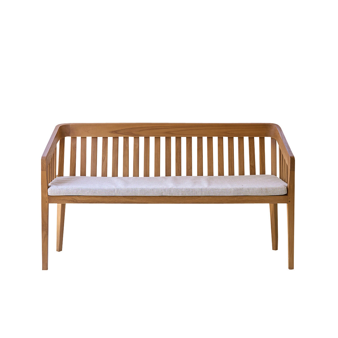BARI - Banc de jardin arrondi en teck massif 150 cm avec coussin