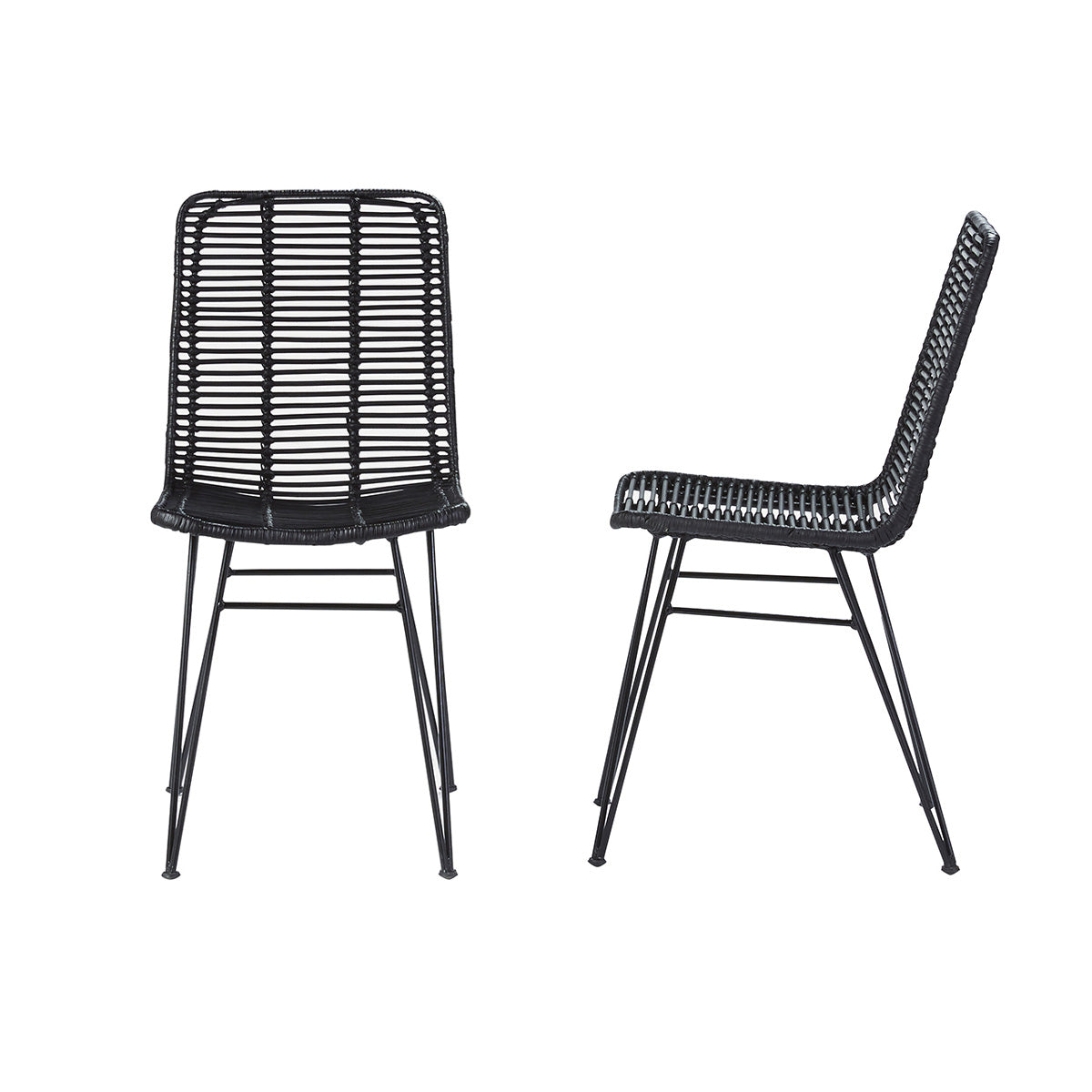BOHEMA - Lot de 2 chaises en rotin et métal noires