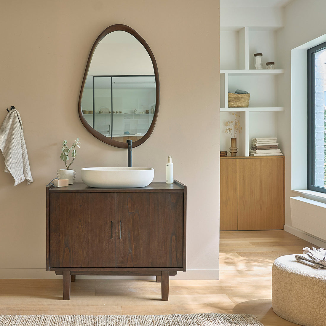 VINTAGE - Meuble de salle de bain en mindi massif 90 cm