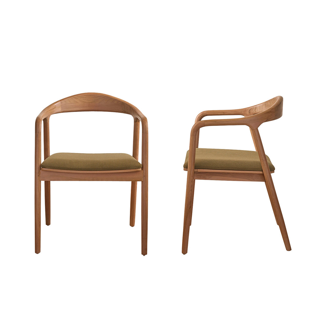 AMBRE - Lot de 2 chaises en teck massif assise velours côtelé kaki