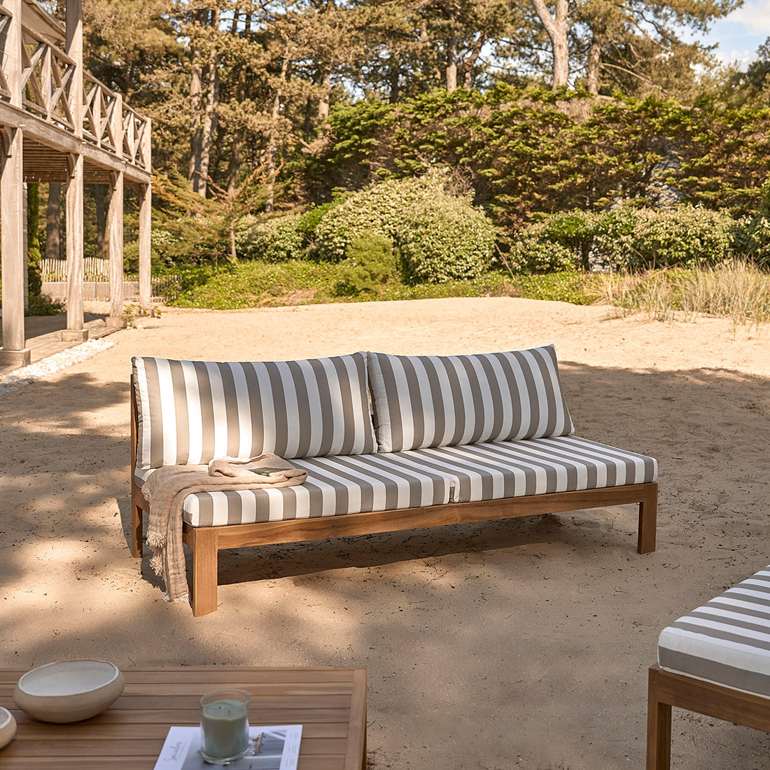 PALMA - Canapé de jardin en teck massif rayé