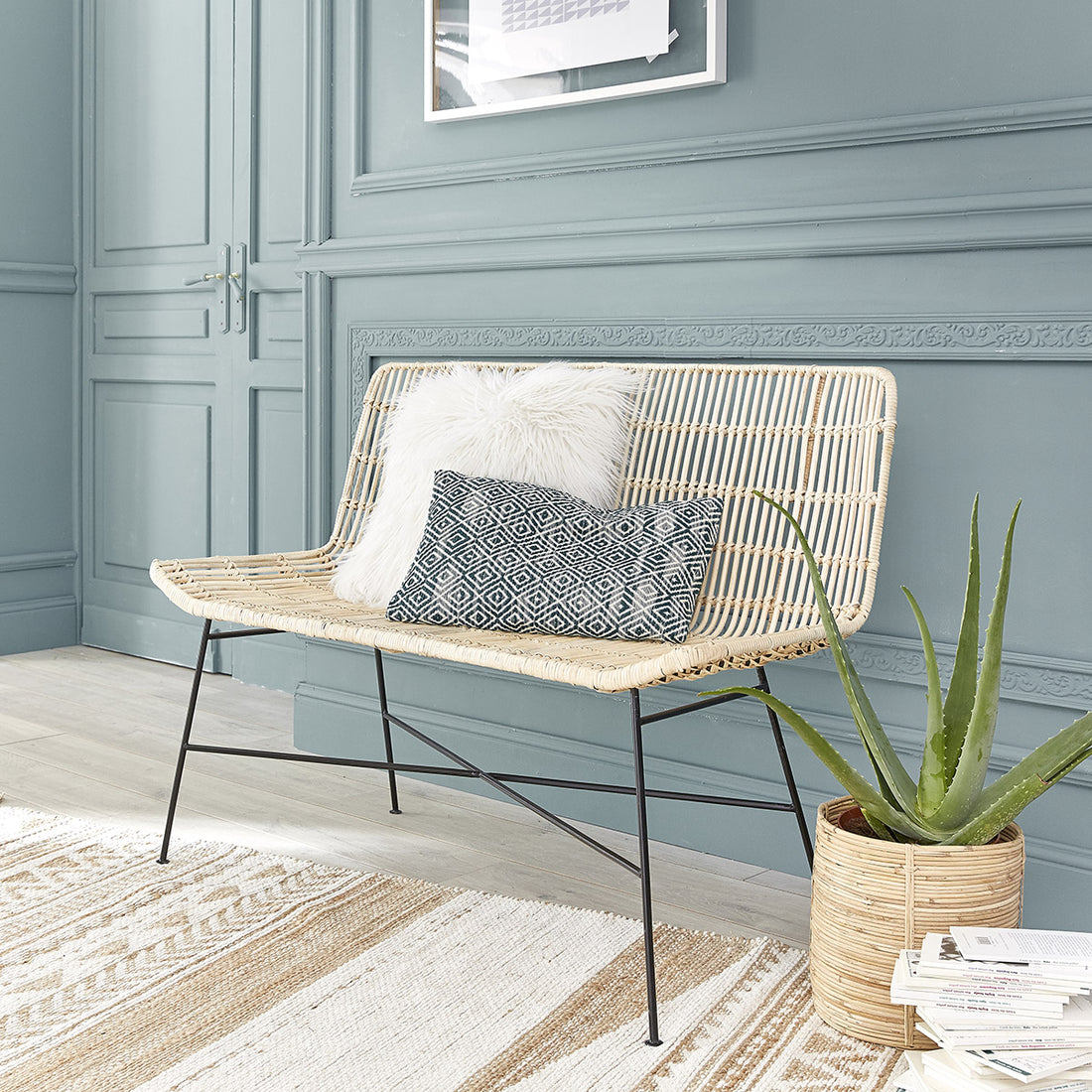 BOHEMA - Canapé en rotin et métal 120