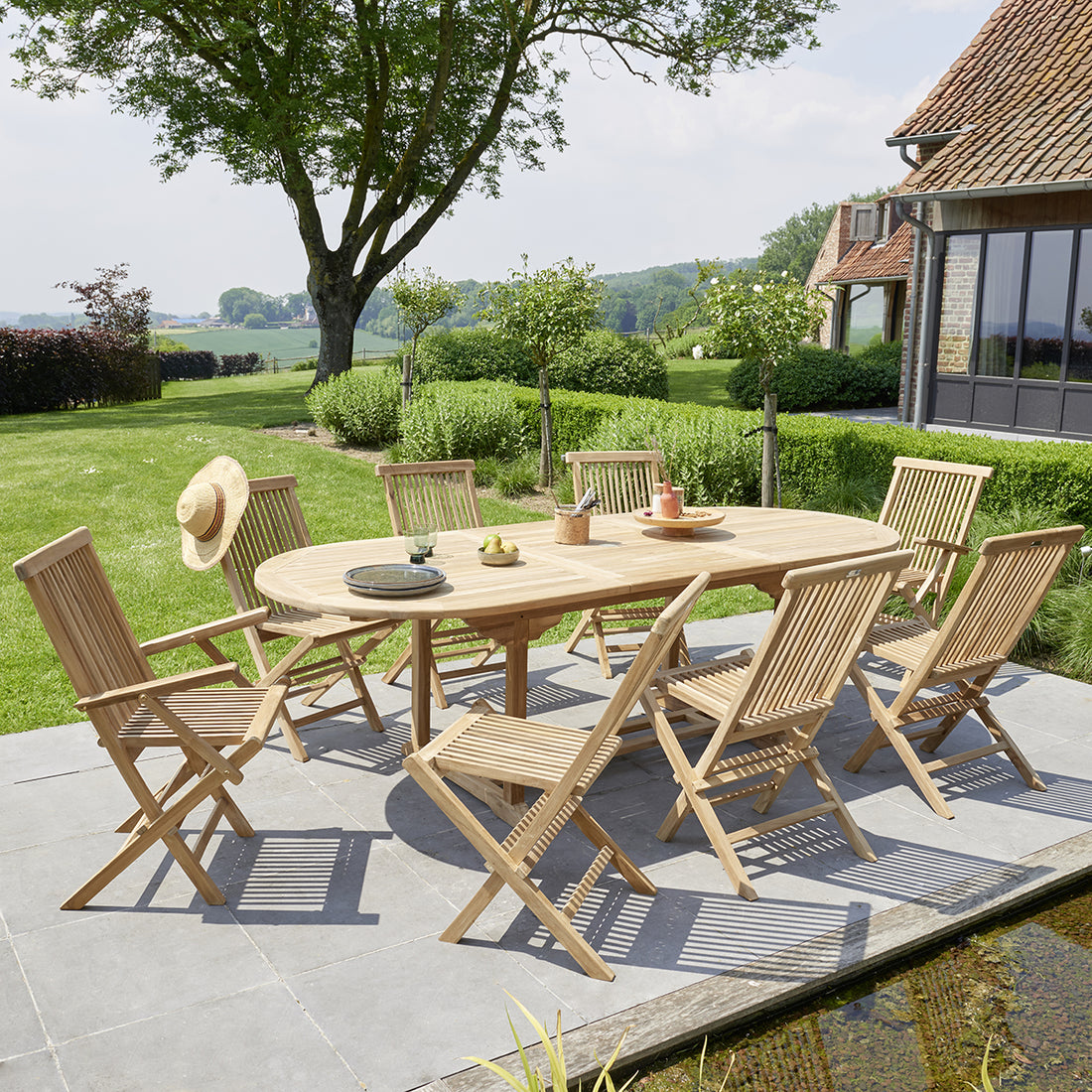 MIDLAND - Salon de jardin extensible en teck 8 à 10 places