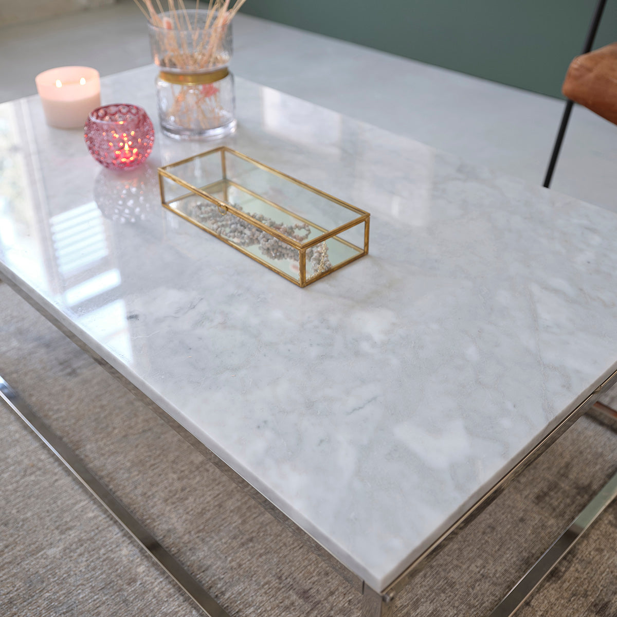 Table basse en marbre et métal 120 cm