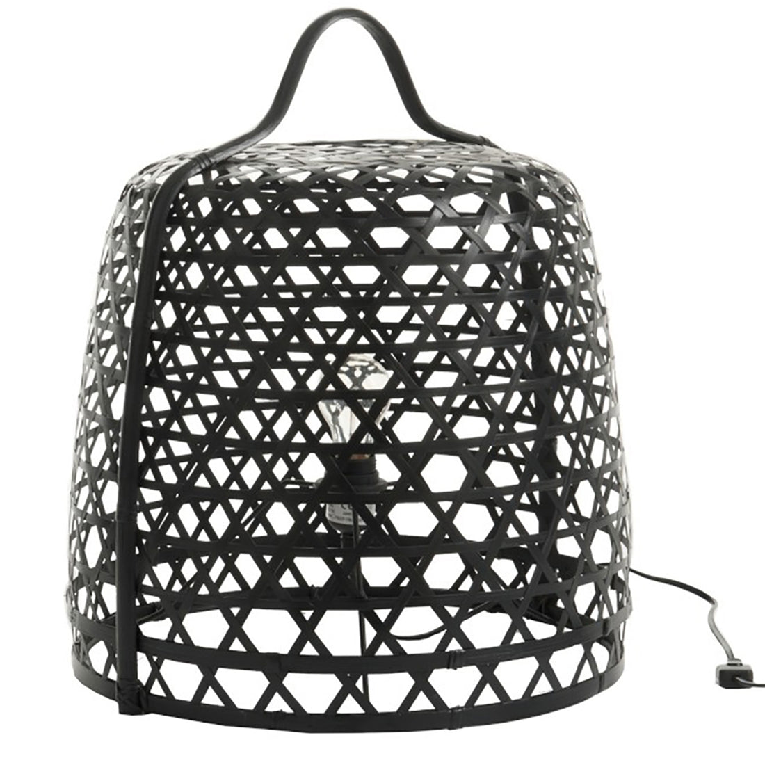 Lampe à poser en bambou noir et métal