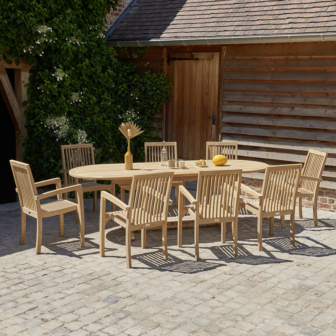 MIDLAND - Salon de jardin en teck massif extensible 8/10 pers