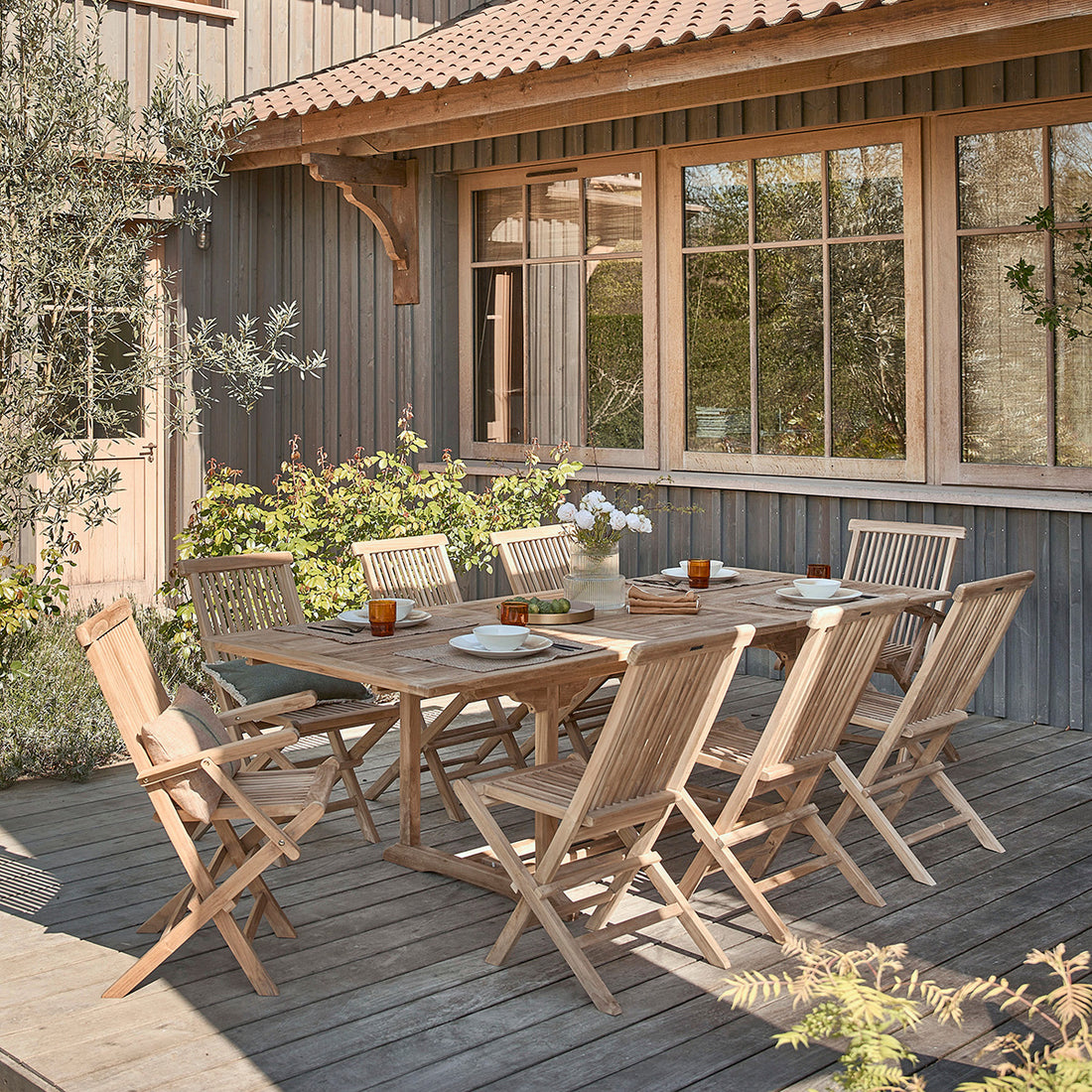 MALTE - Salon de jardin en teck massif extensible 8/10 pers.