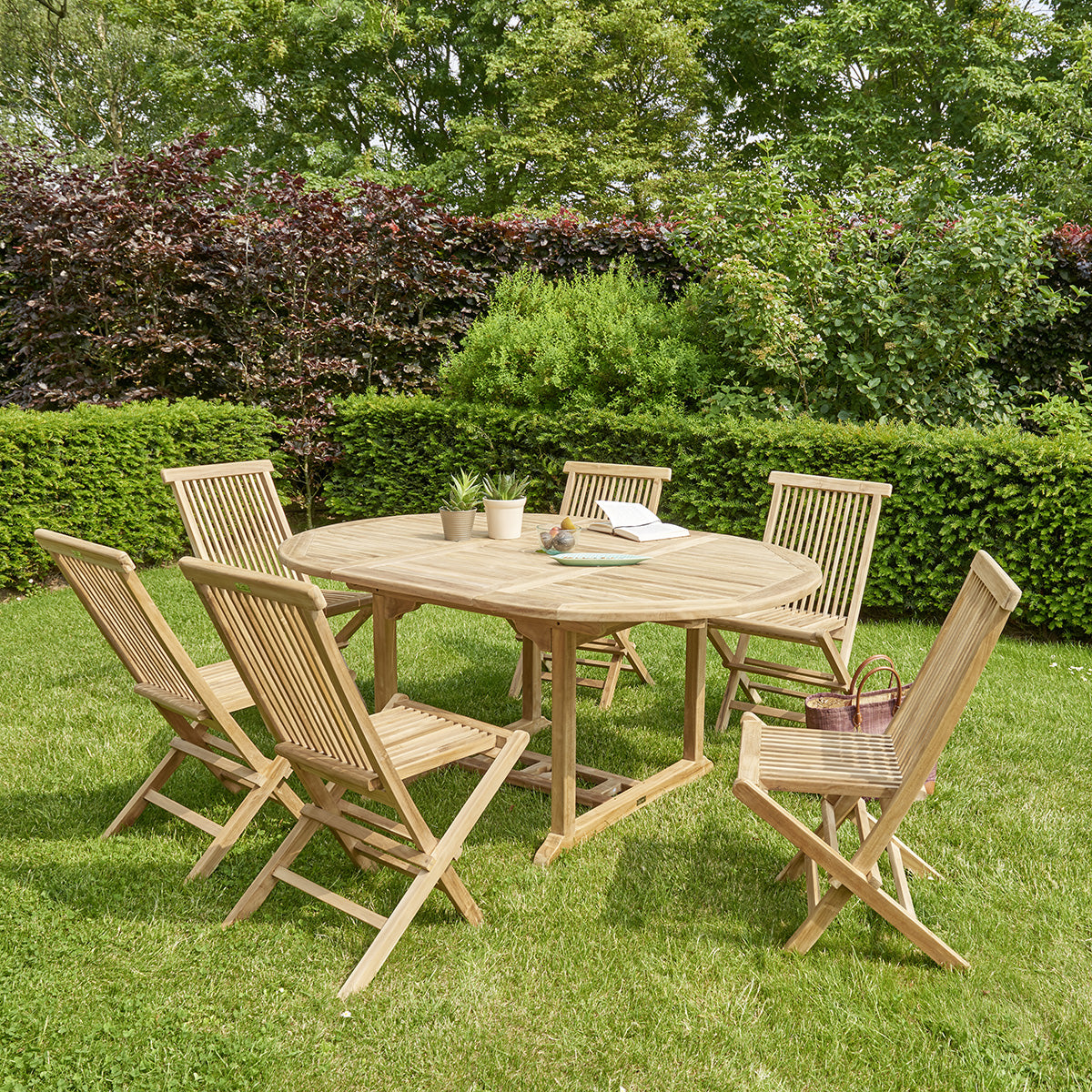 MIDLAND - Table de jardin en teck massif extensible ovale 6/8 pers.