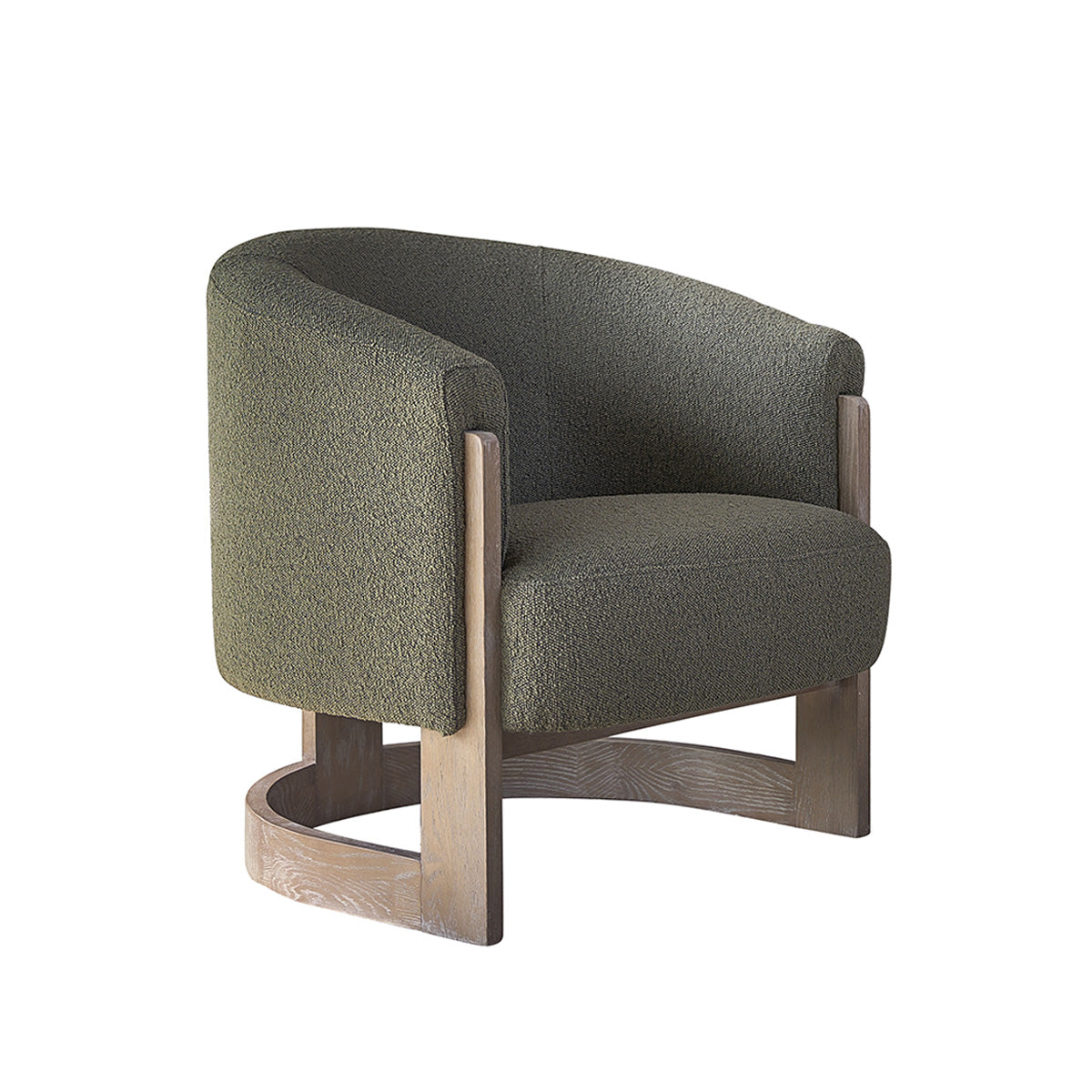 MALO - Fauteuil en chêne massif et tissu bouclette kaki