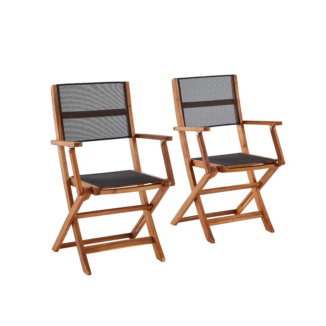 HANOÏ - Fauteuil en acacia massif et textilène gris (lot de 2)