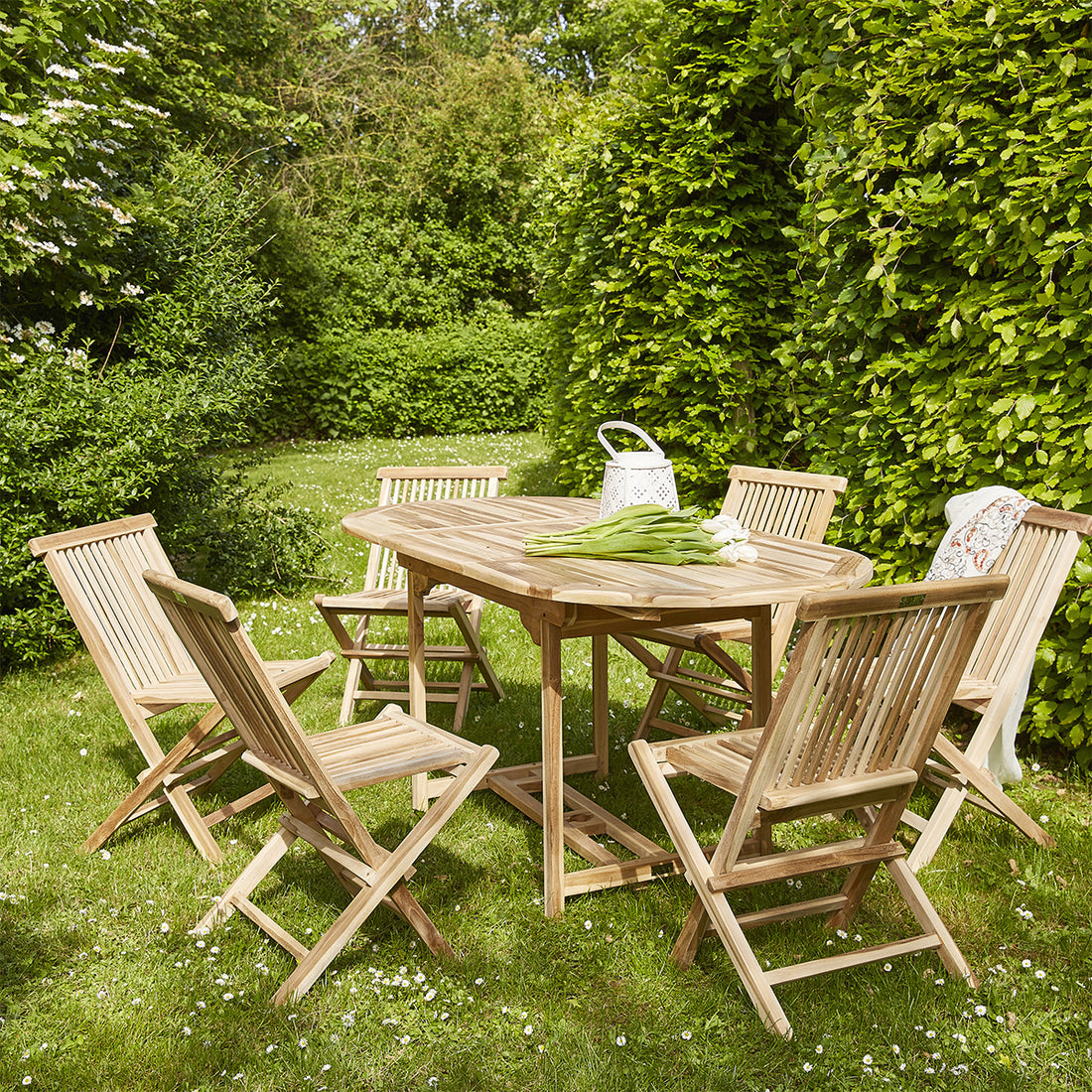 MELBOURNE - Salon de jardin en teck massif extensible 6 pers.