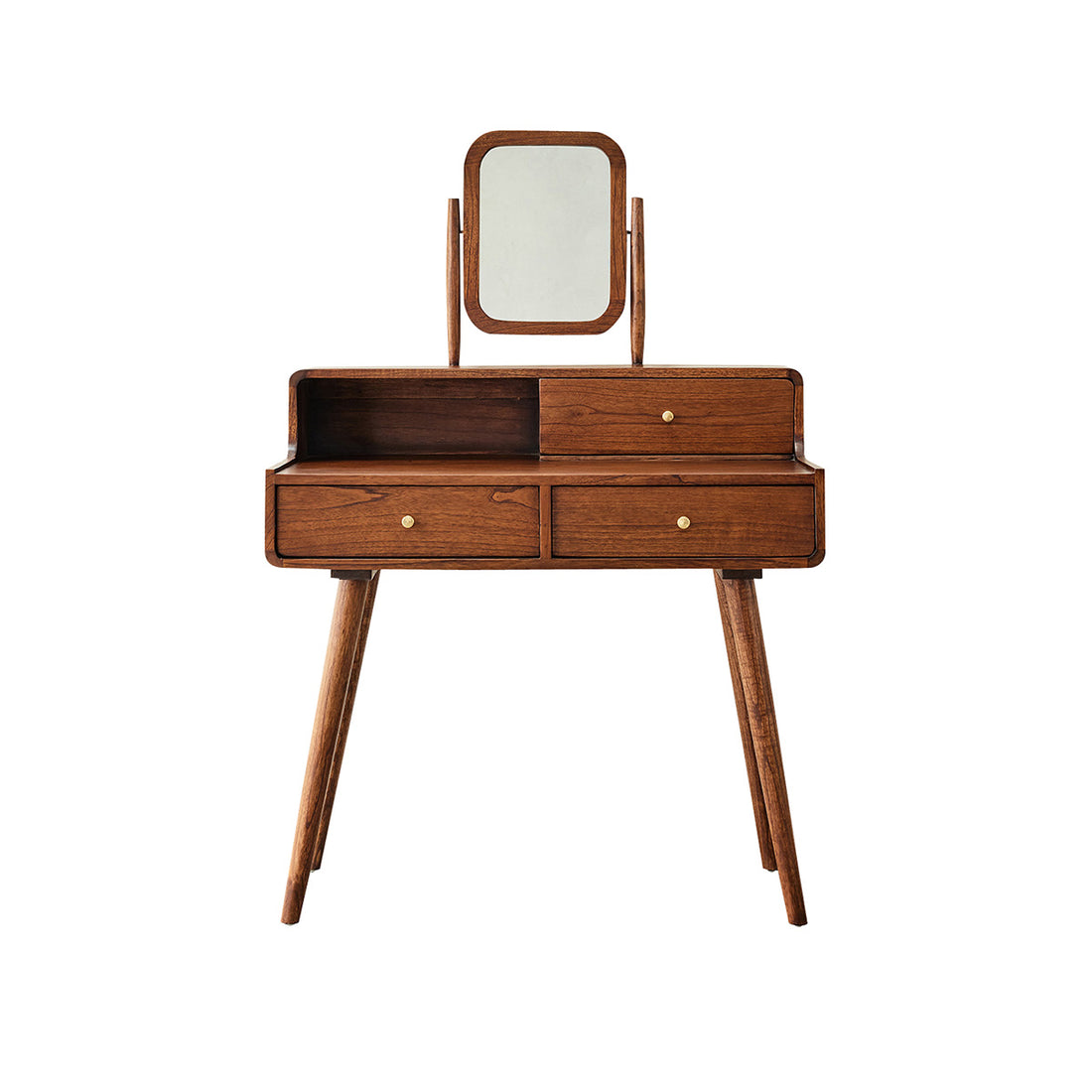 VINTAGE - Coiffeuse en mindi massif finition noyer 90 cm