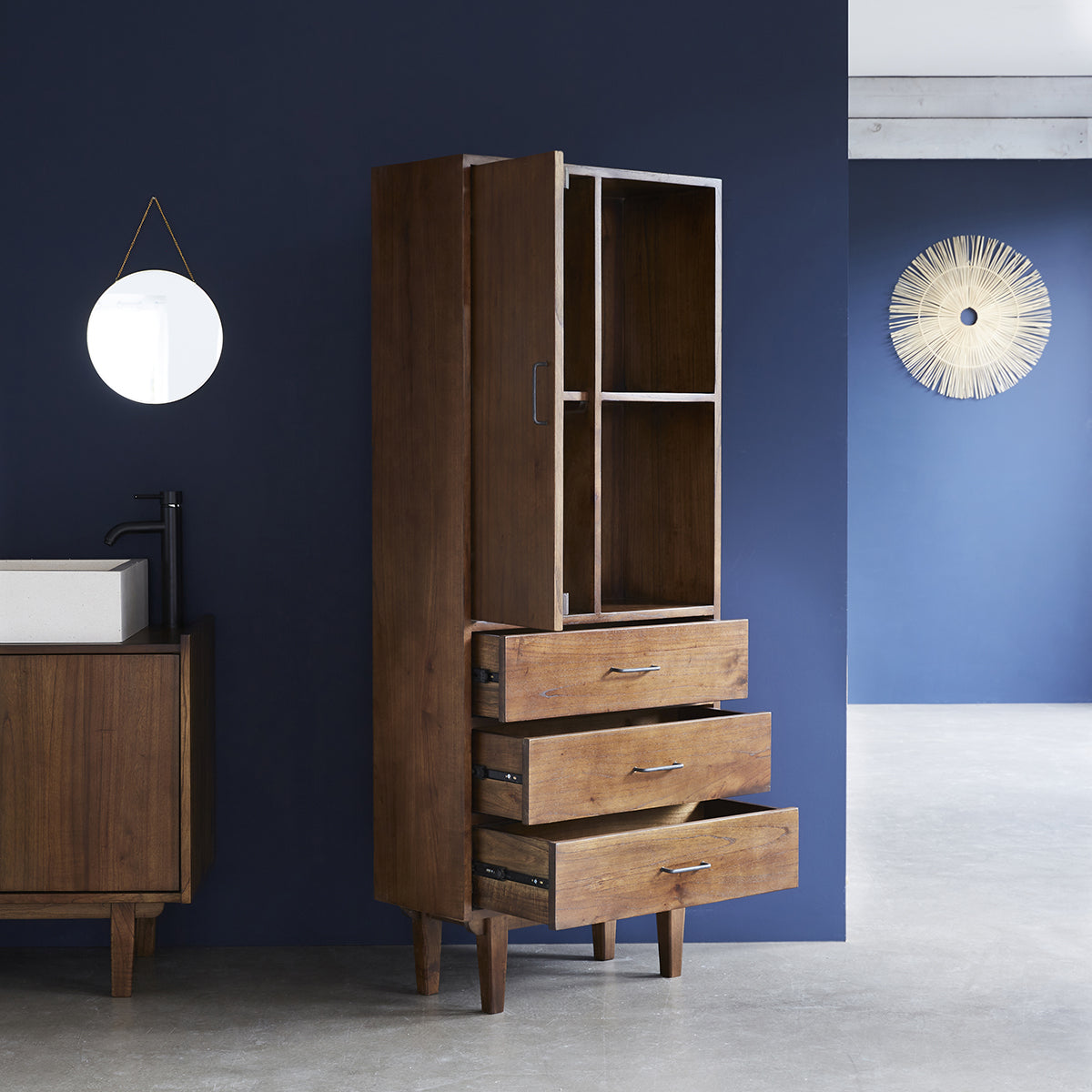 VINTAGE - Double colonne de salle de bain en mindi massif 170 cm