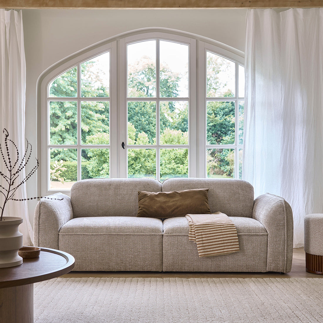 HECTOR - Canapé droit 3 places en velours texturé beige