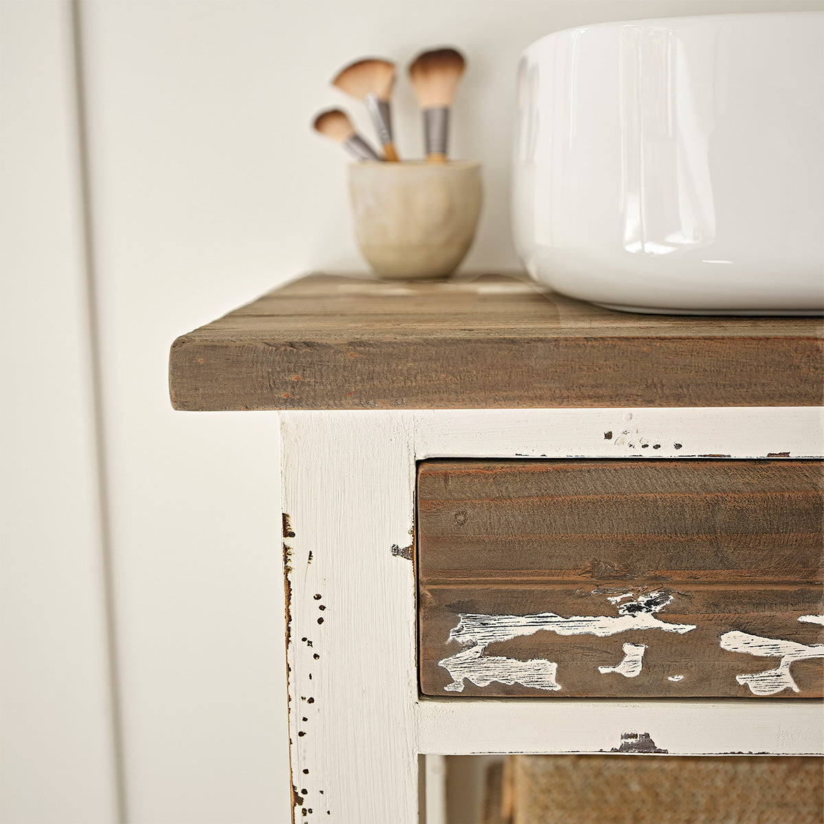 SEZANNE - Meuble sous vasque en bois recyclé massif 80 cm