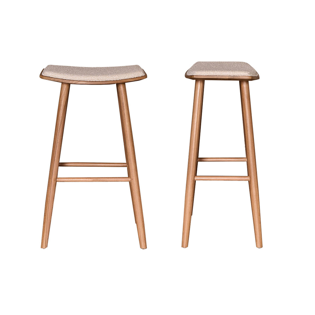 AMBRE - Lot de 2 tabourets de bar en teck massif assise bouclette 75 cm
