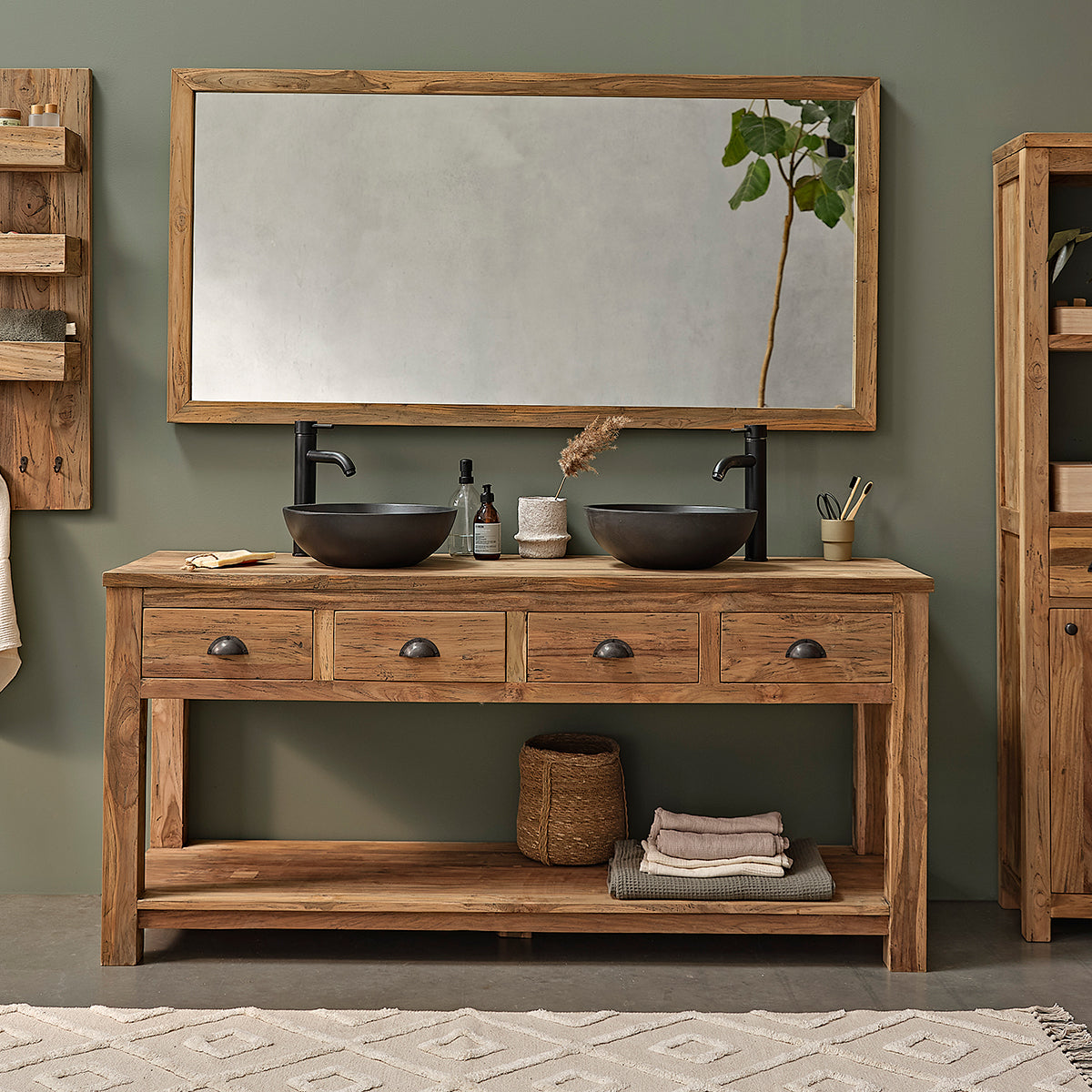 AUSTIN - Meuble sous vasque en teck massif recyclé 165 cm