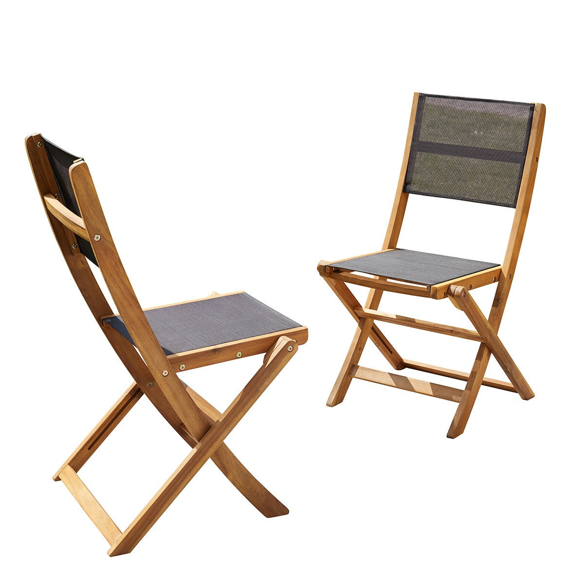HANOÏ - Chaise de jardin en acacia massif et textilène noir pliante (lot de 2)