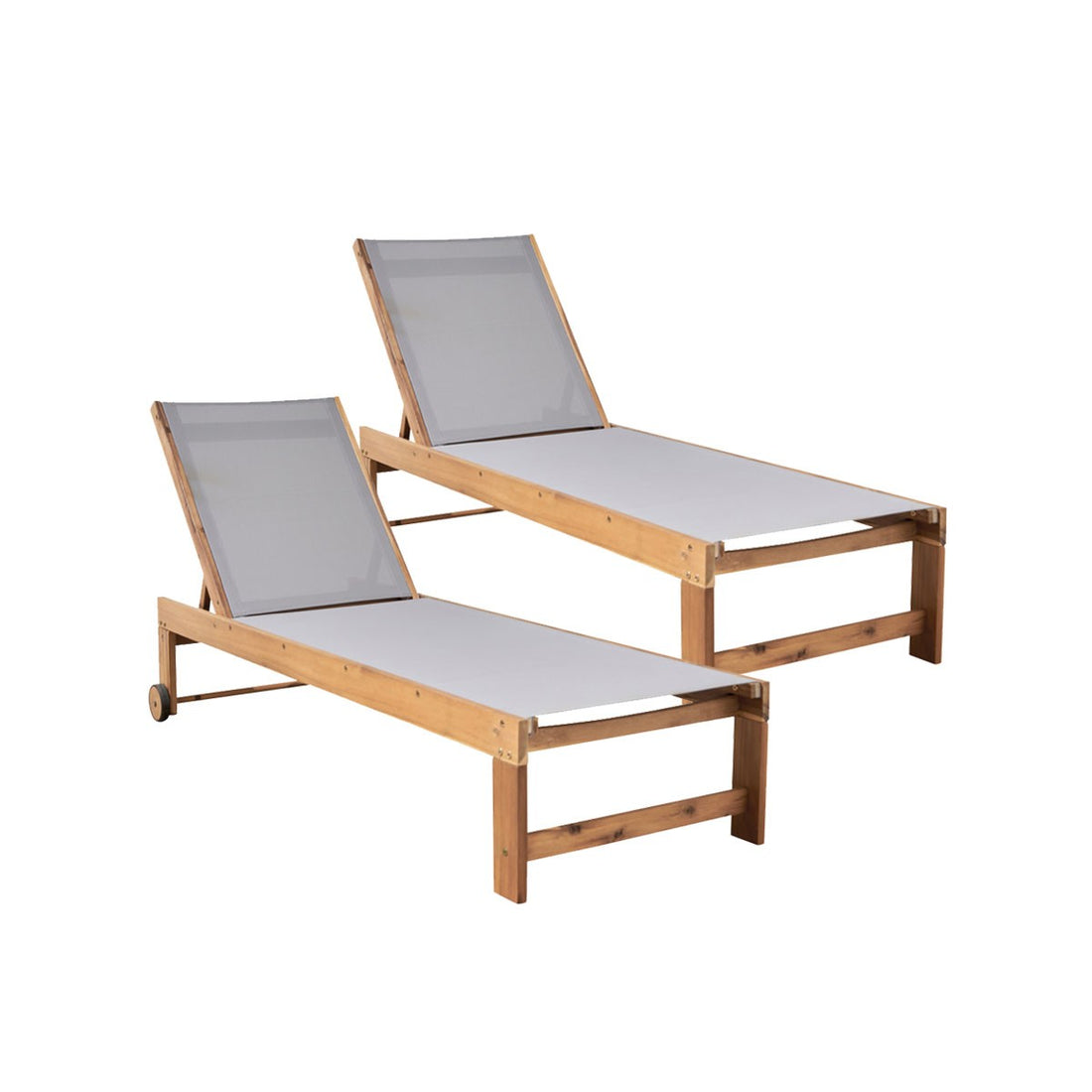 HANOÏ - Bain de soleil en acacia massif FSC® et textilène gris (lot de 2)