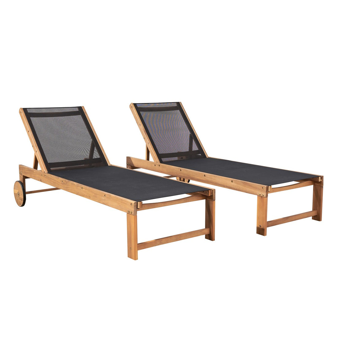 HANOÏ - Bain de soleil en acacia massif FSC® et textilène noir (lot de 2)