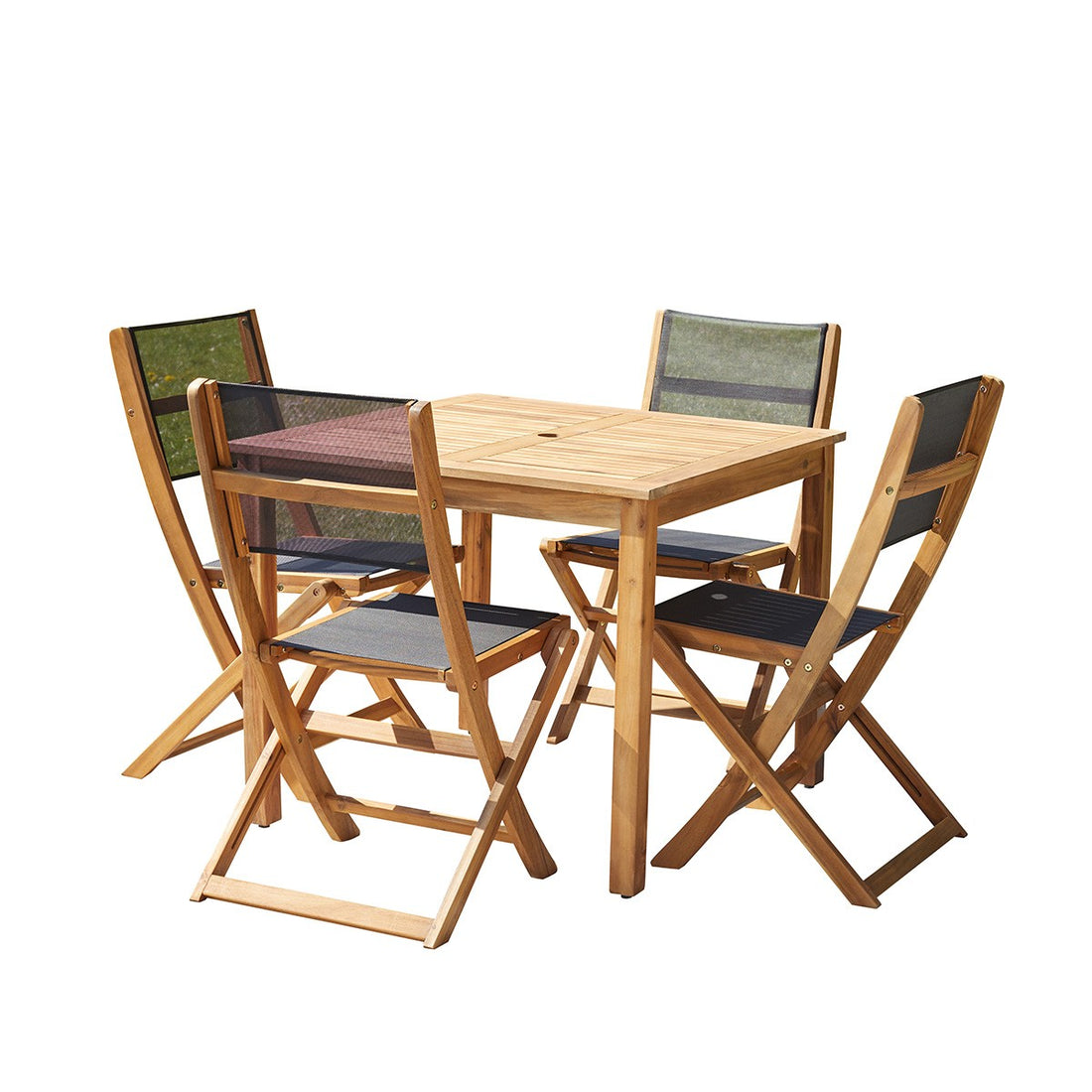 HANOÏ - Salon de jardin en acacia massif FSC® et textilène noir 4 pers.