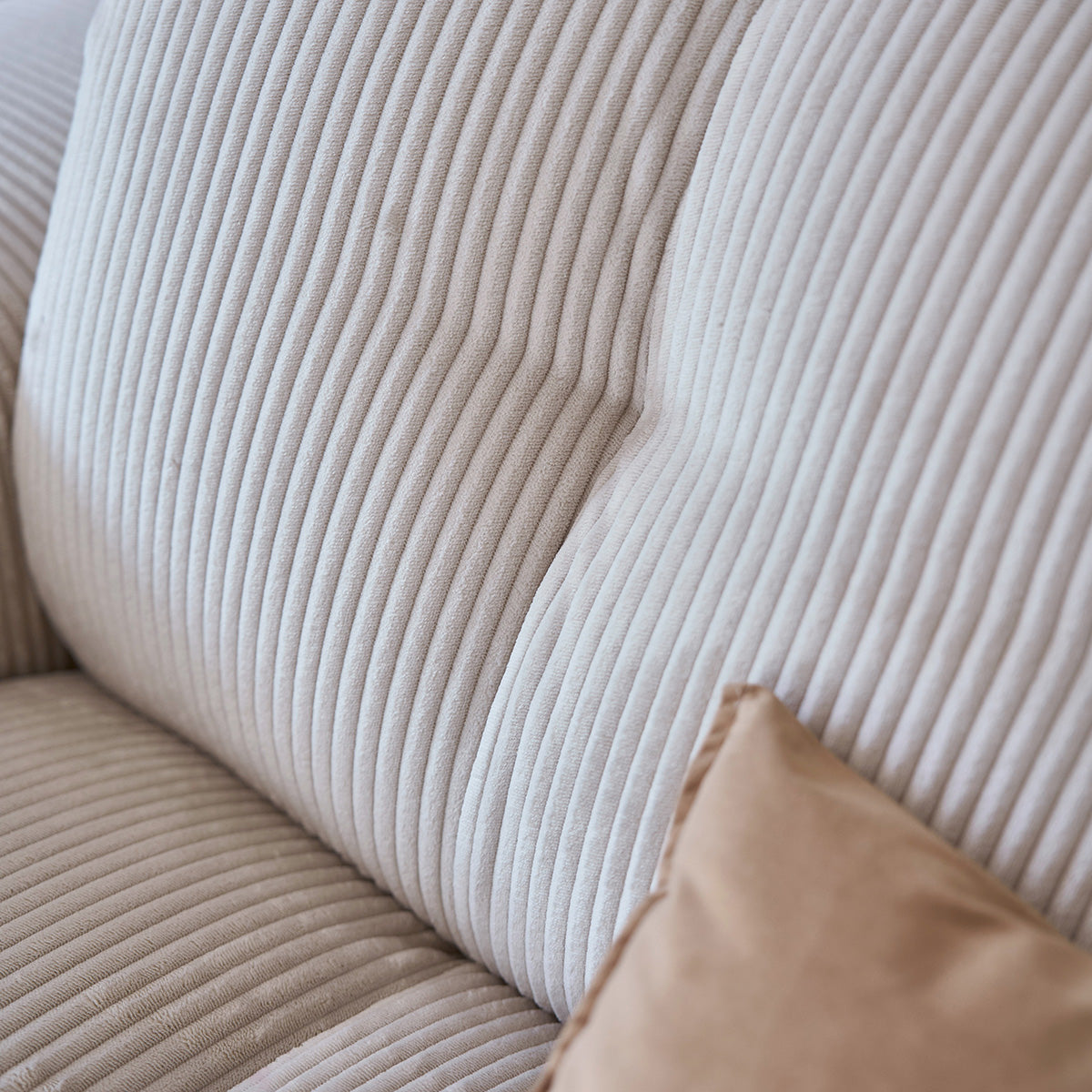 ALPHONSE - Canapé droit 4 places en velours côtelé écru