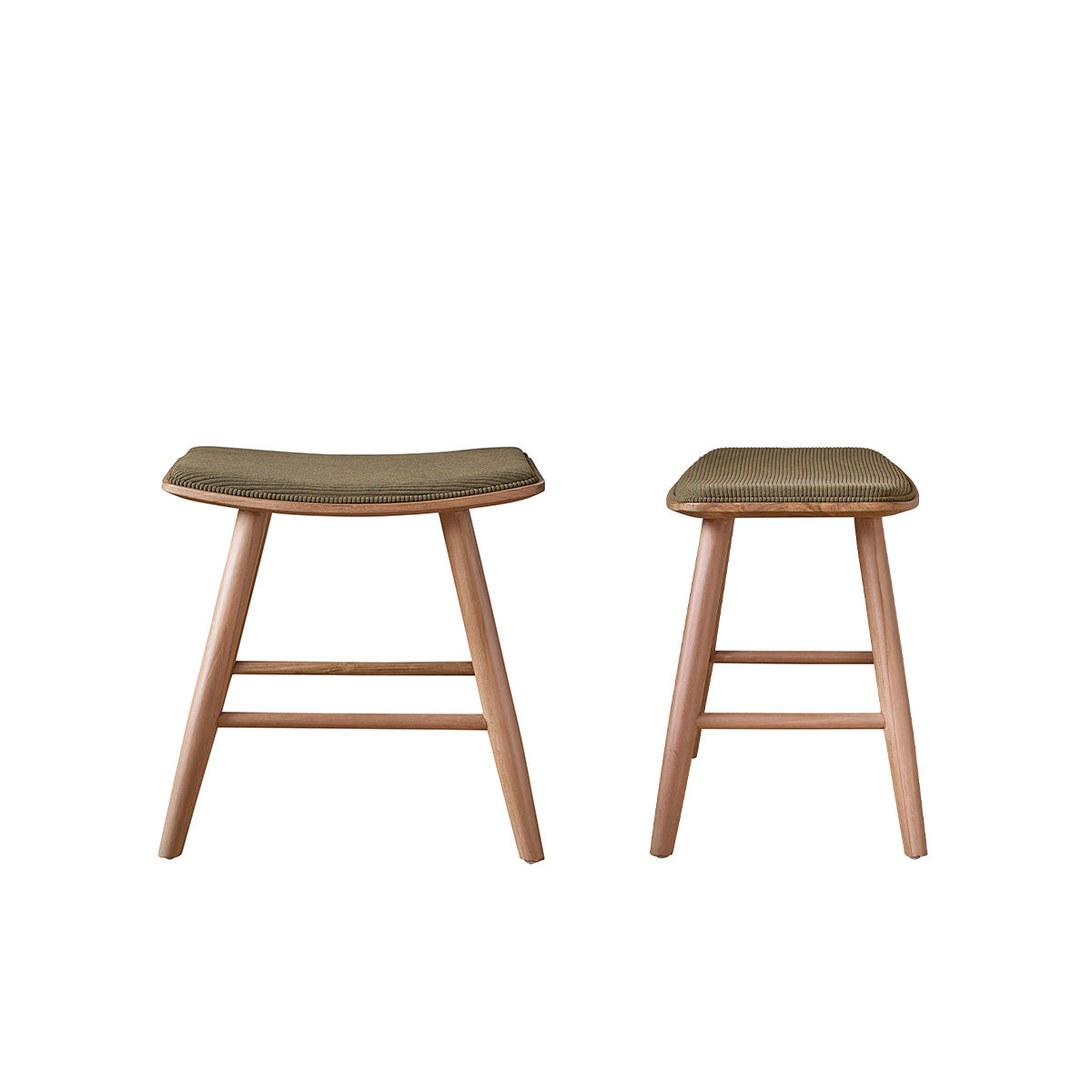 AMBRE - Lot de 2 tabourets en bois de teck assise velours côtelé 45 cm