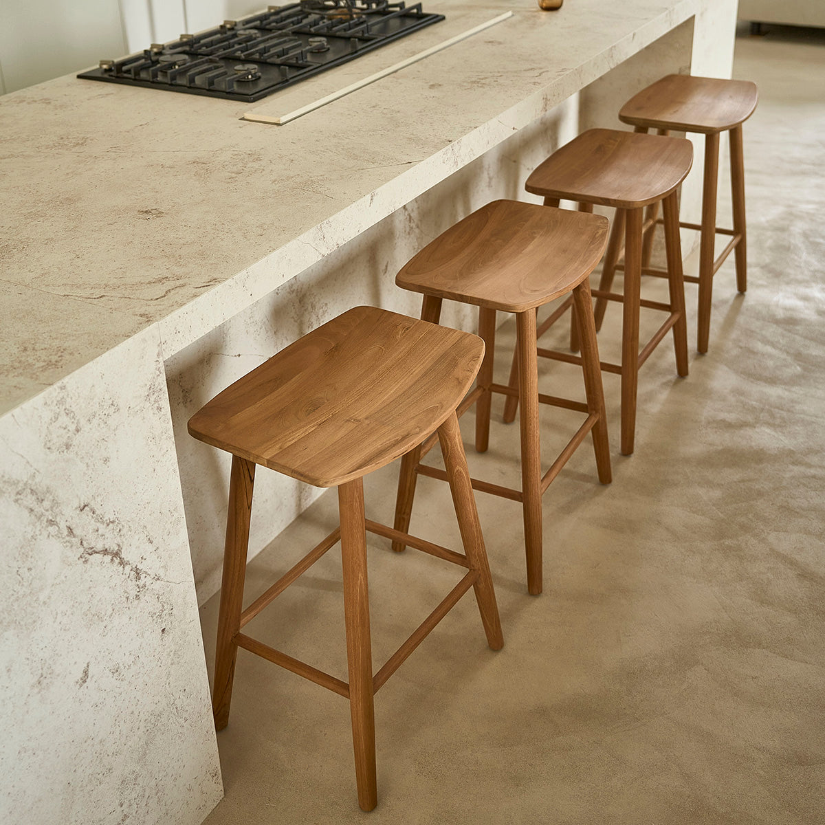 AMBRE - Lot de 2 tabourets en teck massif 65 cm