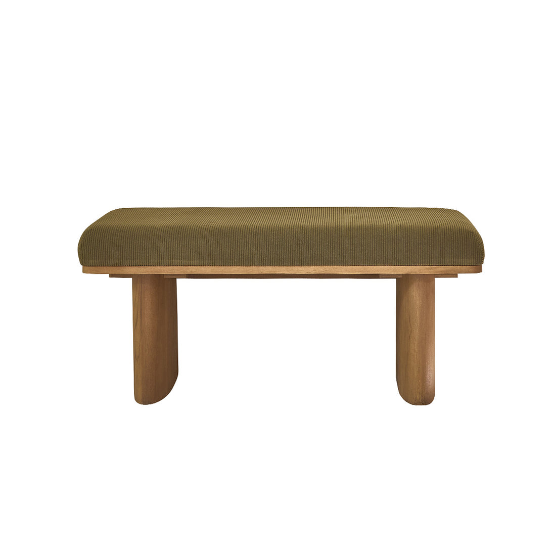 AMBRE - Banc en teck massif et tissu velours cotelé vert 100 cm