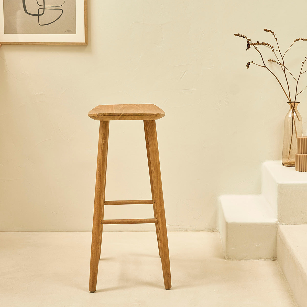 AMBRE - Tabouret en teck massif 75 cm