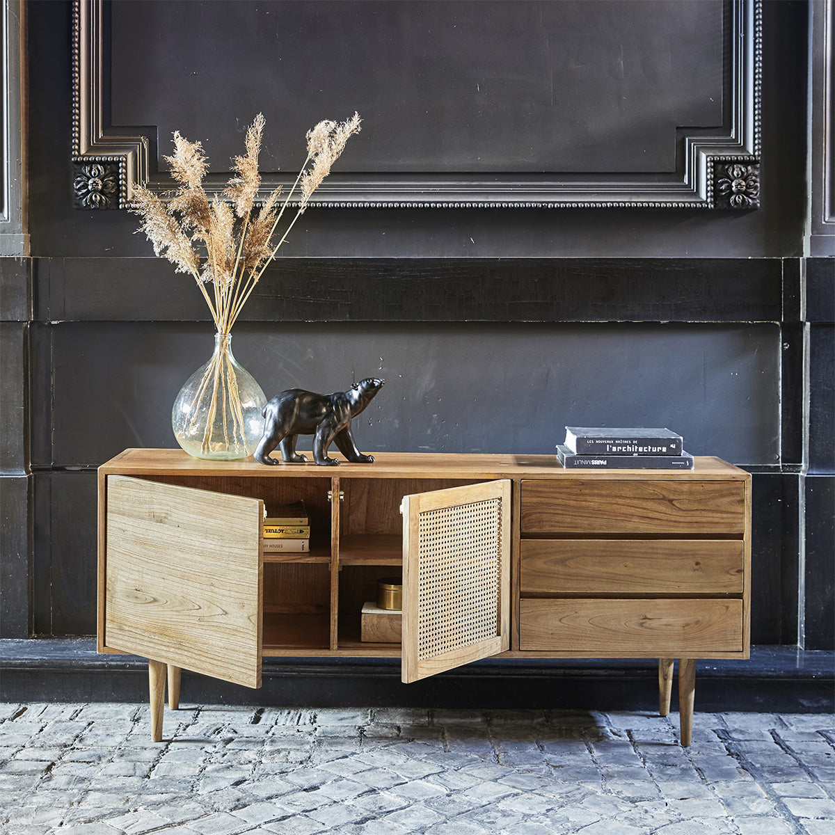 HANA - Buffet en mindi massif et cannage 175 cm