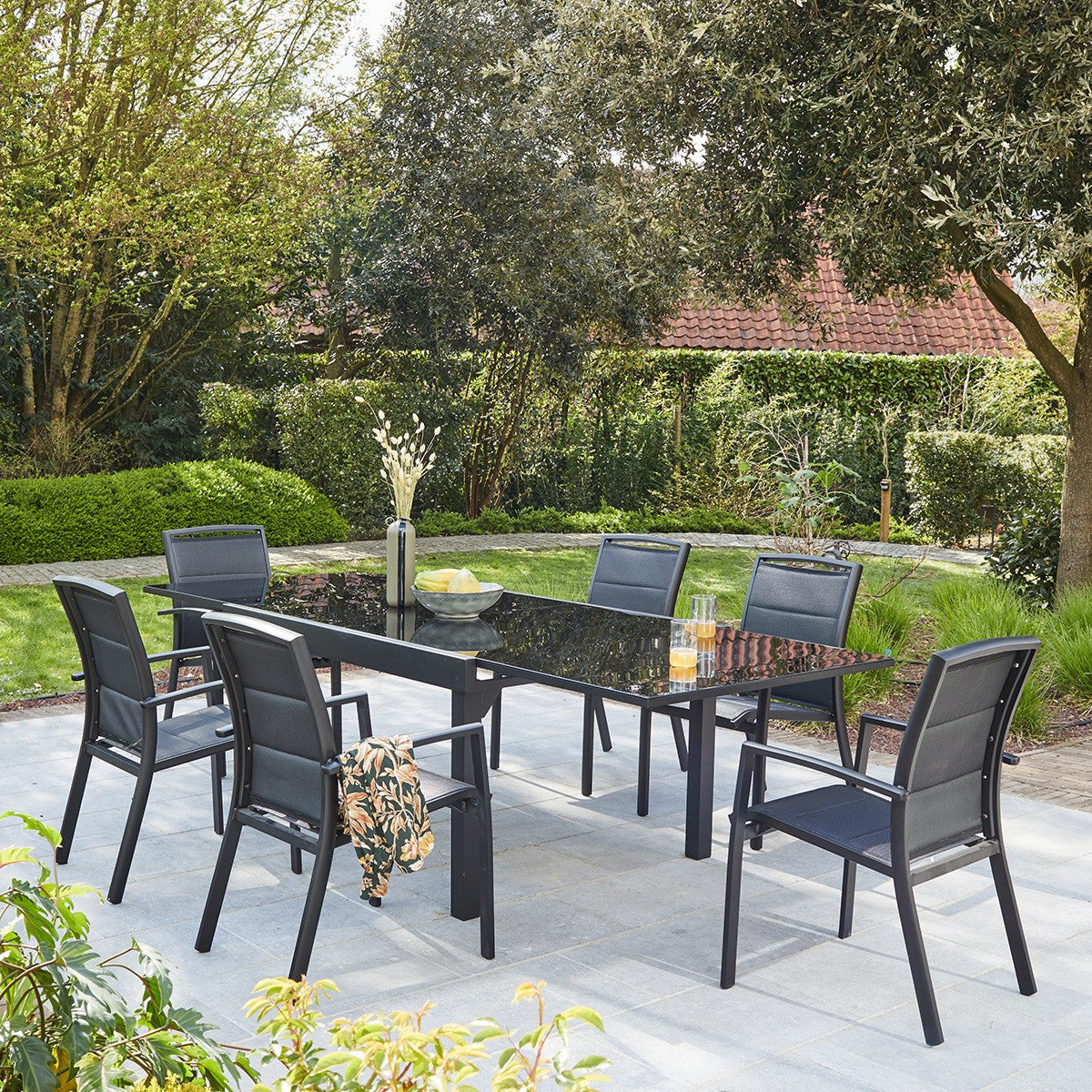 MODULO - Fauteuil de jardin en aluminium et textilène noir