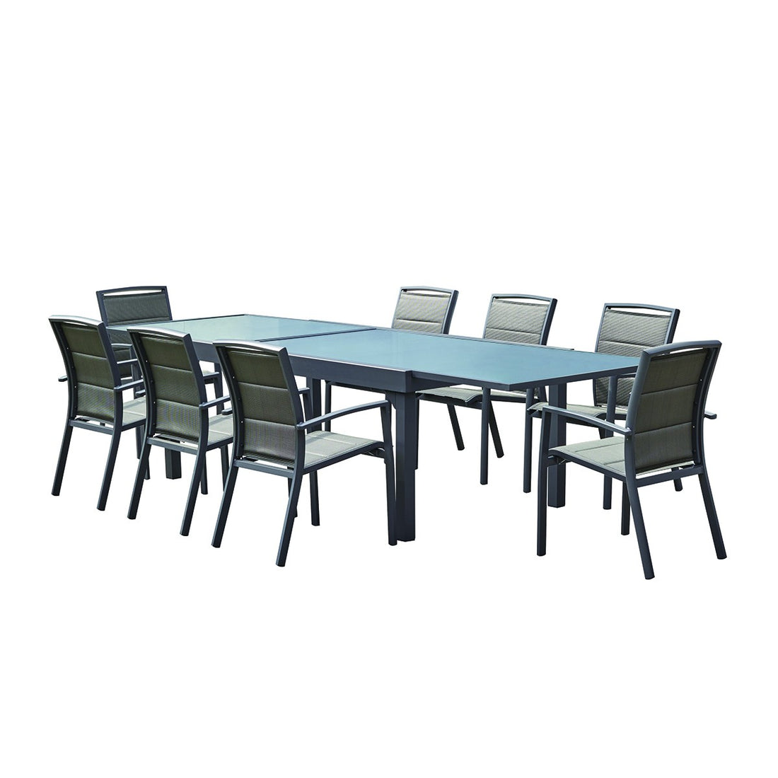 MODULO - Salon de jardin en aluminium gris extensible 8/12 pers.